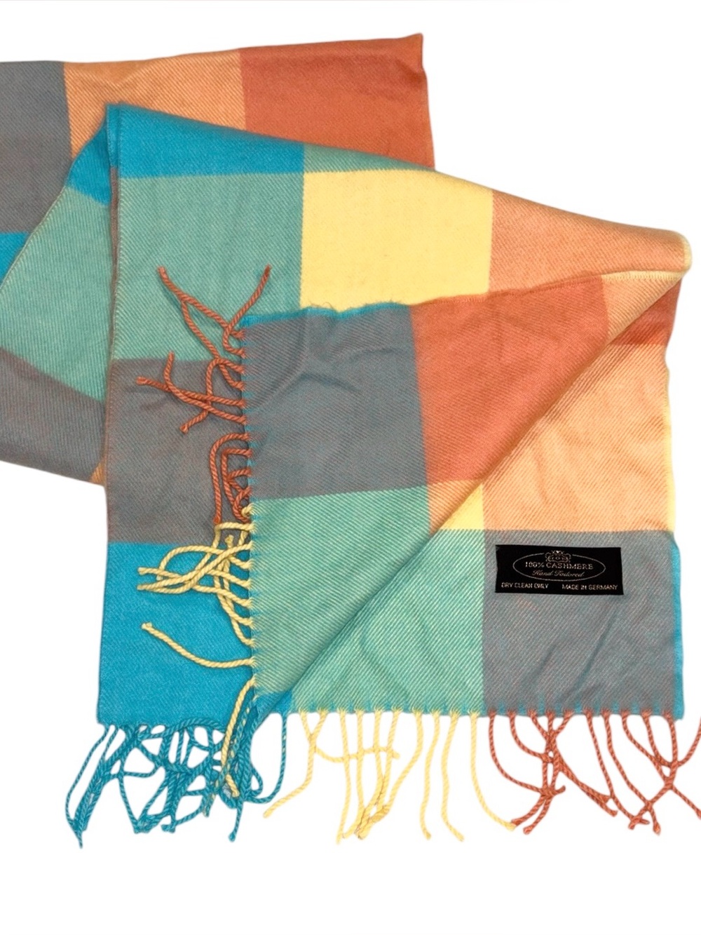 Vintage 80s 100% Cashmere Scarf Hand Tailored in Germany Rainbow Pastel 68x12”